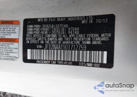 2013 Scion Fr-S из США, поврежденный, VIN JF1ZNAA19D1712759